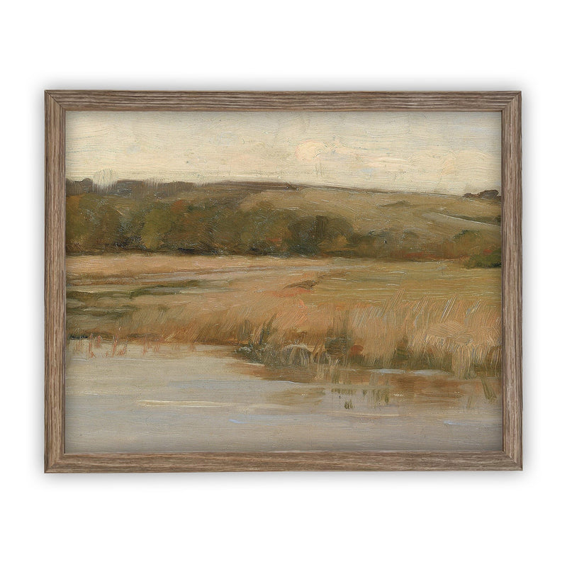 Vintage Framed Canvas Art  // Framed Vintage Print // Vintage Painting // Vintage Marsh Landscape // Farmhouse print //#LAN-133