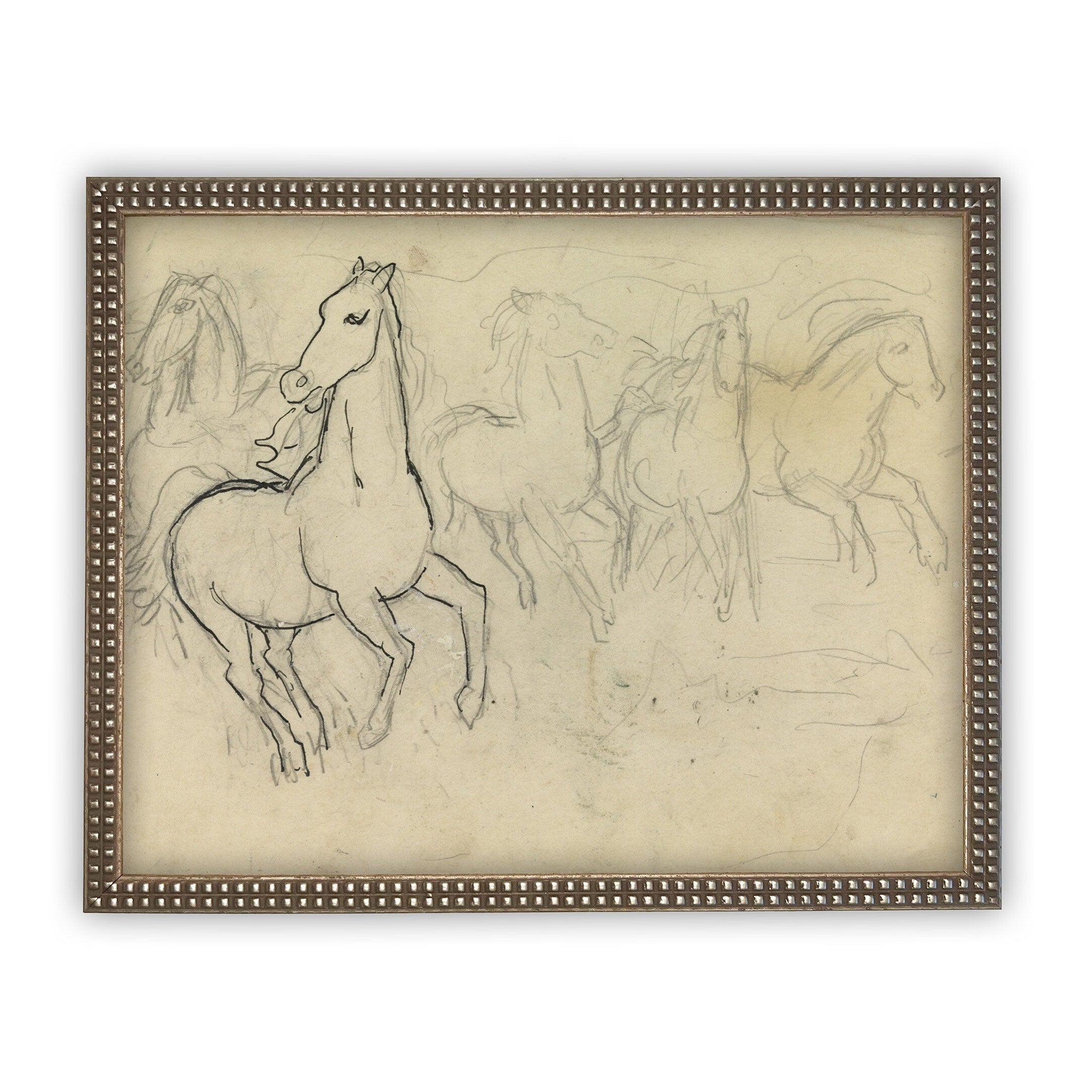 Vintage Framed Canvas Art  // Framed Vintage Print // Vintage Painting // Vintage Horse Sketch Art// Farmhouse print //#A-128