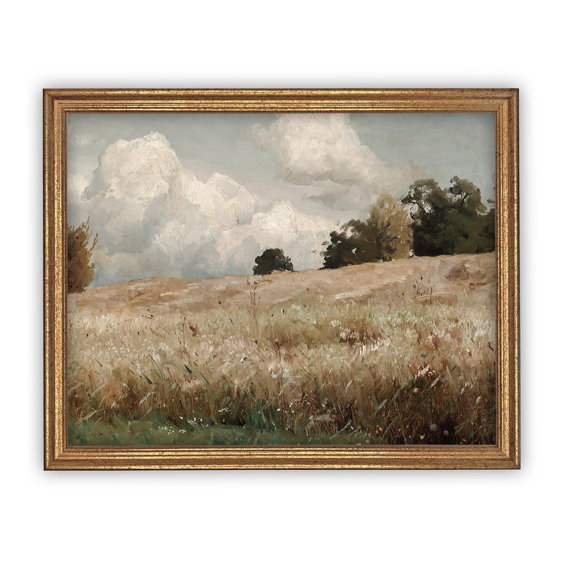 Vintage Framed Canvas Art  // Framed Vintage Print // Vintage Painting // Vintage Landscape Meadow // Farmhouse print //#LAN-170