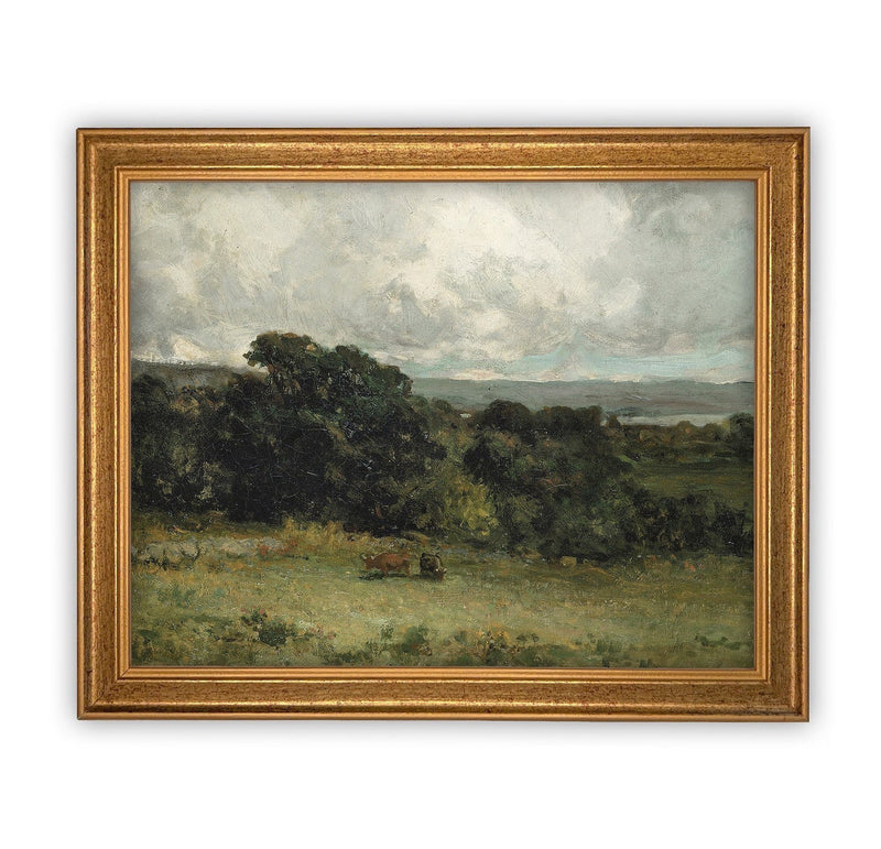 Vintage Framed Canvas Art  // Framed Vintage Print // Vintage Painting // Vintage Green Landscape // Farmhouse print //#LAN-140