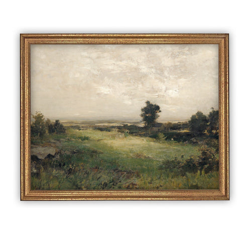 Vintage Framed Canvas Art  // Framed Vintage Print // Vintage Painting // Vintage Green Landscape // Farmhouse print //#LAN-146