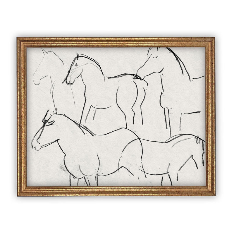Vintage Framed Canvas Art  // Framed Vintage Print // Vintage Painting // Vintage Horse Sketch Art// Farmhouse print //#A-132