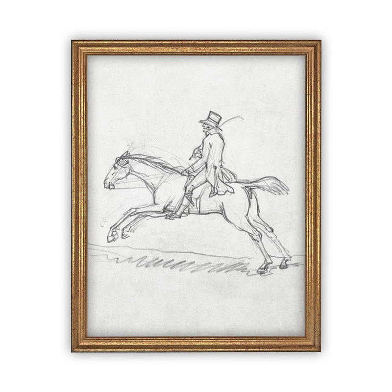 Vintage Framed Canvas Art  // Framed Vintage Print // Vintage Painting // Vintage Equestrian Sketch Art// Farmhouse print //#A-134