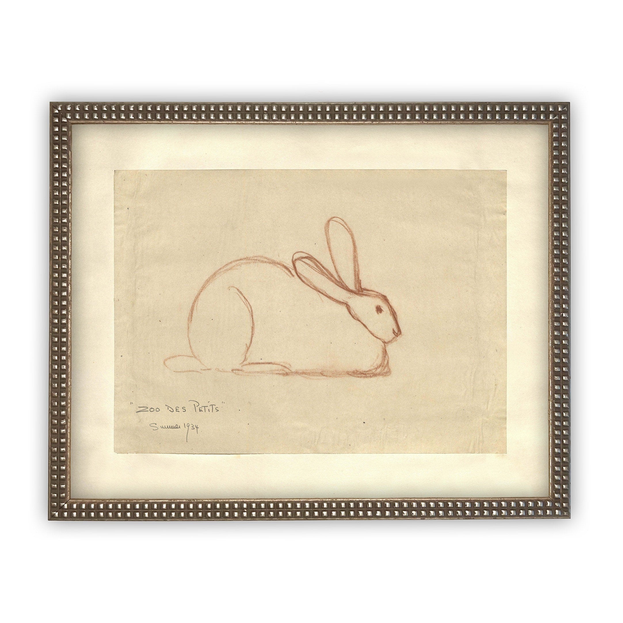 Vintage Framed Canvas Art  // Framed Easter Art // Vintage Rabbit Print // Vintage Bunny Sketch // Girls Room or Nursery print //#A-142