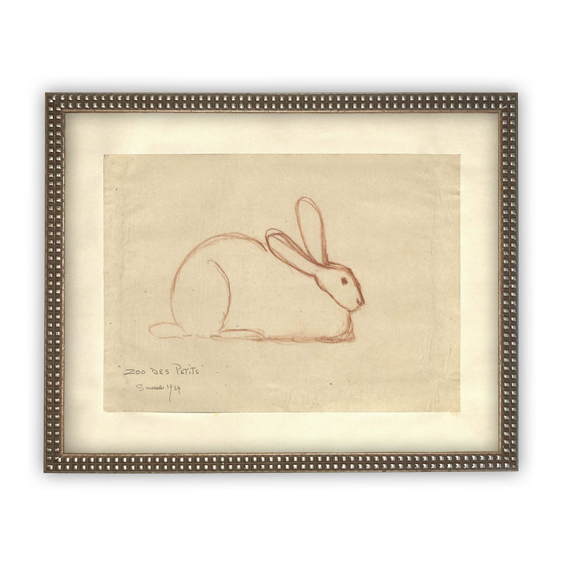 Vintage Framed Canvas Art  // Framed Easter Art // Vintage Rabbit Print // Vintage Bunny Sketch // Girls Room or Nursery print //#A-142