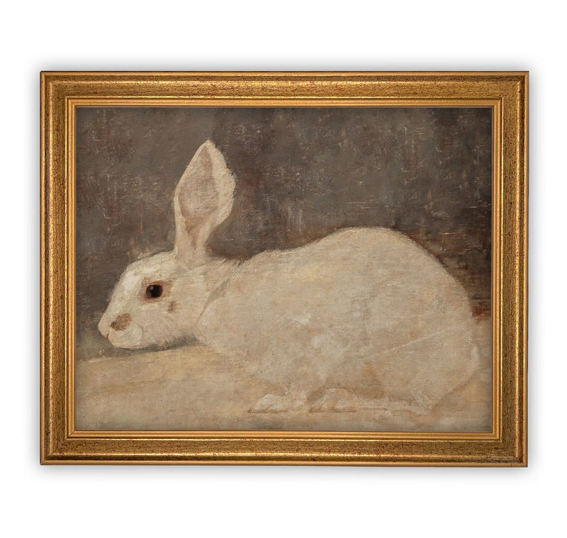 Vintage Framed Canvas Art  // Framed Vintage Print // Vintage Painting // Easter Bunny Rabbit Art // Farmhouse print //#A-144