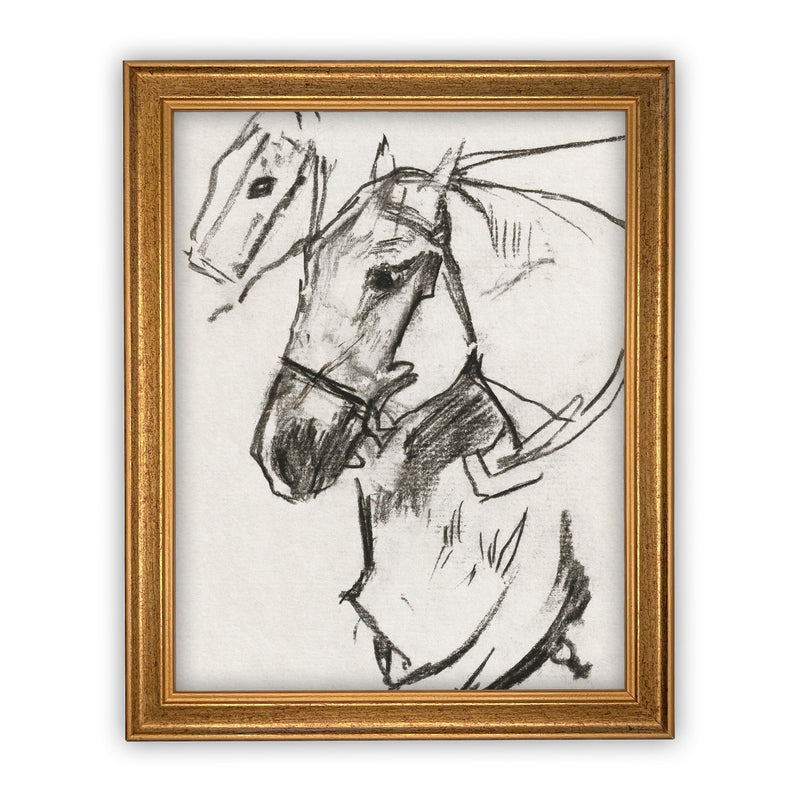Vintage Framed Canvas Art  // Framed Vintage Print // Vintage Painting // Vintage Horse Sketch Art// Farmhouse print //#A-127