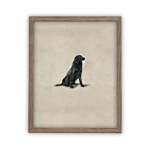 Vintage Framed Canvas Art  // Framed Vintage Print // Black Labrador Painting // Vintage Dog Art// Boys Room or Nursery print //#A-118