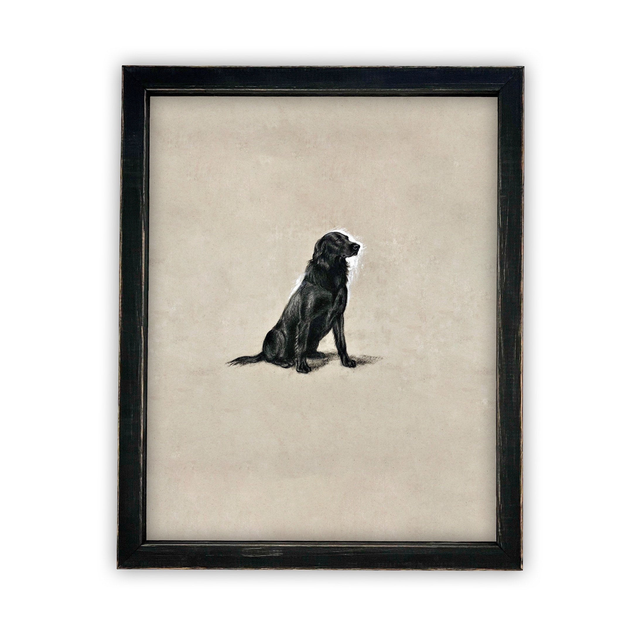 Vintage Framed Canvas Art  // Framed Vintage Print // Black Labrador Painting // Vintage Dog Art// Boys Room or Nursery print //#A-118