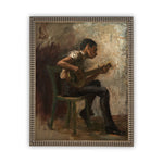 Vintage Framed Canvas Art  // Framed Vintage Print // Vintage Painting // Boy Playing Guitar Art// Farmhouse print //#P-509