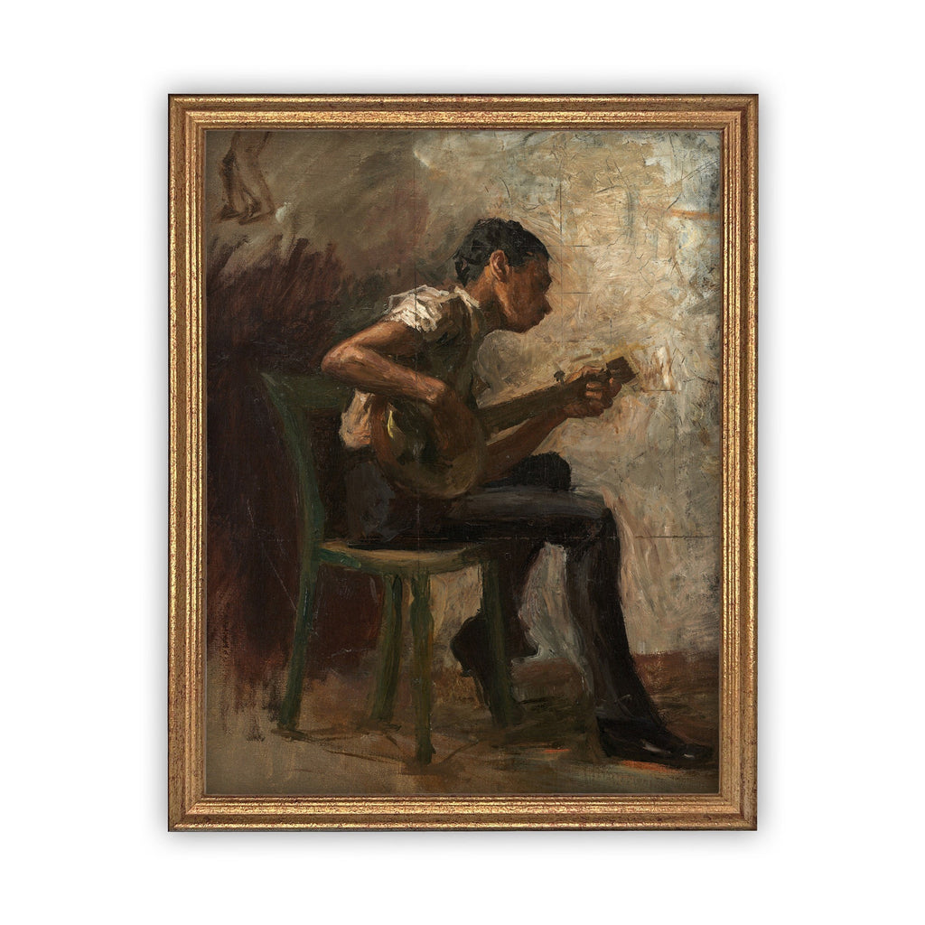 Vintage Framed Tapestry of Victorian Man Playing high quality guitar For Women in a Garden