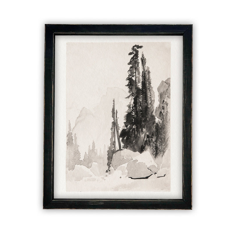 Vintage Framed Canvas Art  // Framed Vintage Print // Vintage Painting // Black White Tree Sketch // Minimalist Art //#LAN-161