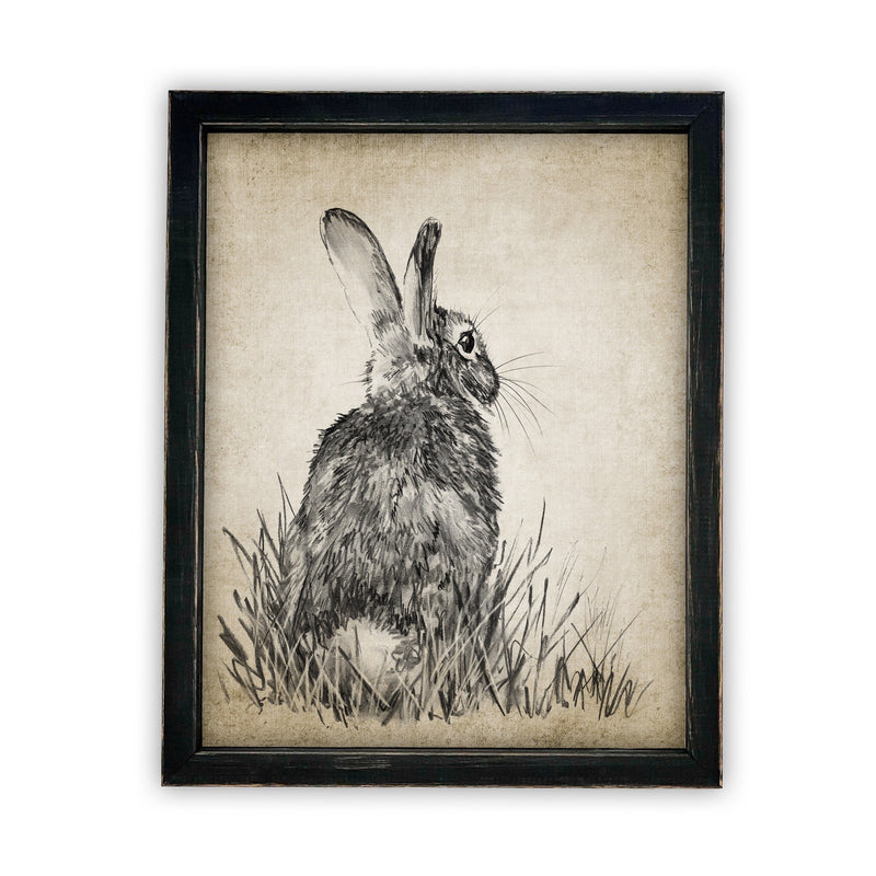 Vintage Framed Canvas Art  // Framed Easter Art // Vintage Rabbit Print // Vintage Bunny Sketch // Girls Room or Nursery print //#A-148