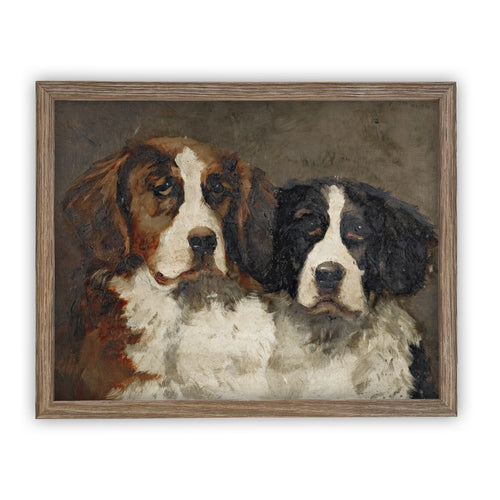 Vintage Framed Canvas Art  // Framed Vintage Print // Vintage Painting // Vintage Dogs Art// Farmhouse print //#A-108