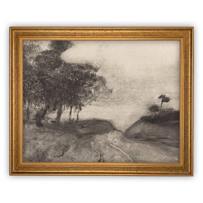 Vintage Framed Canvas Art  // Framed Vintage Print // Vintage Painting // Black White Tree Sketch // Farmhouse print //#LAN-163