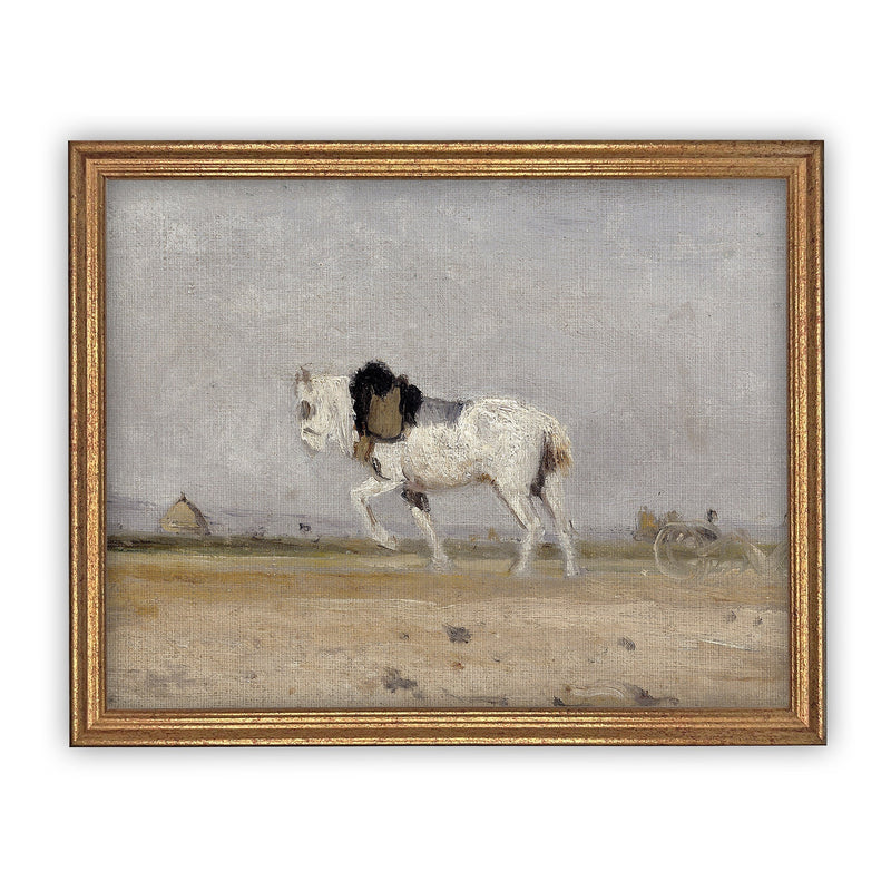 Vintage Framed Canvas Art  // Framed Vintage Print // Vintage Horse Painting // Horse Art// Farmhouse print //#A-136