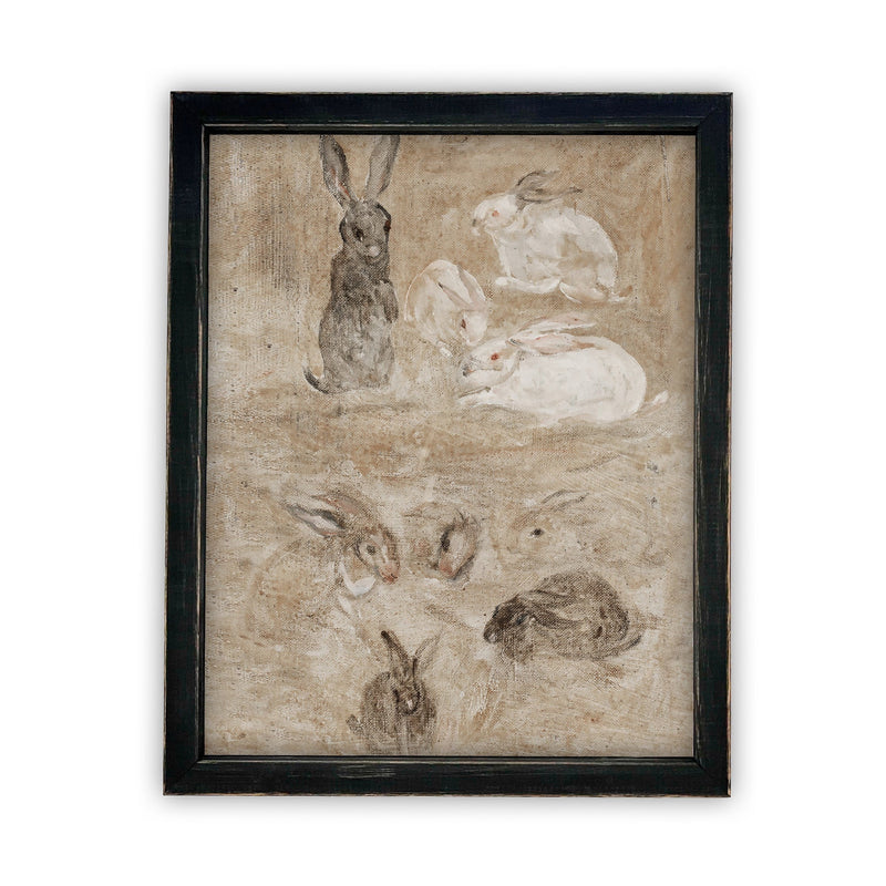 Vintage Framed Canvas Art  // Framed Easter Art // Vintage Painting // Vintage Bunnies Painting // Girls Room or Nursery print //#A-146