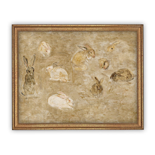 Vintage Framed Canvas Art  // Framed Easter Art // Vintage Painting // Vintage Bunnies Painting // Girls Room or Nursery print //#A-145