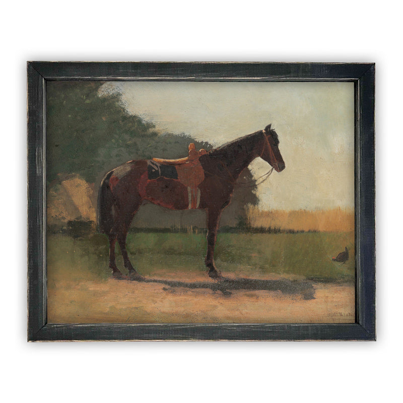 Vintage Framed Canvas Art  // Framed Vintage Print // Vintage Painting // Horse Equestrian Art // Farmhouse print //#A-122