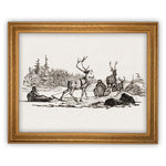 Vintage Framed Canvas Art Reindeer Holiday Painting #CH-307