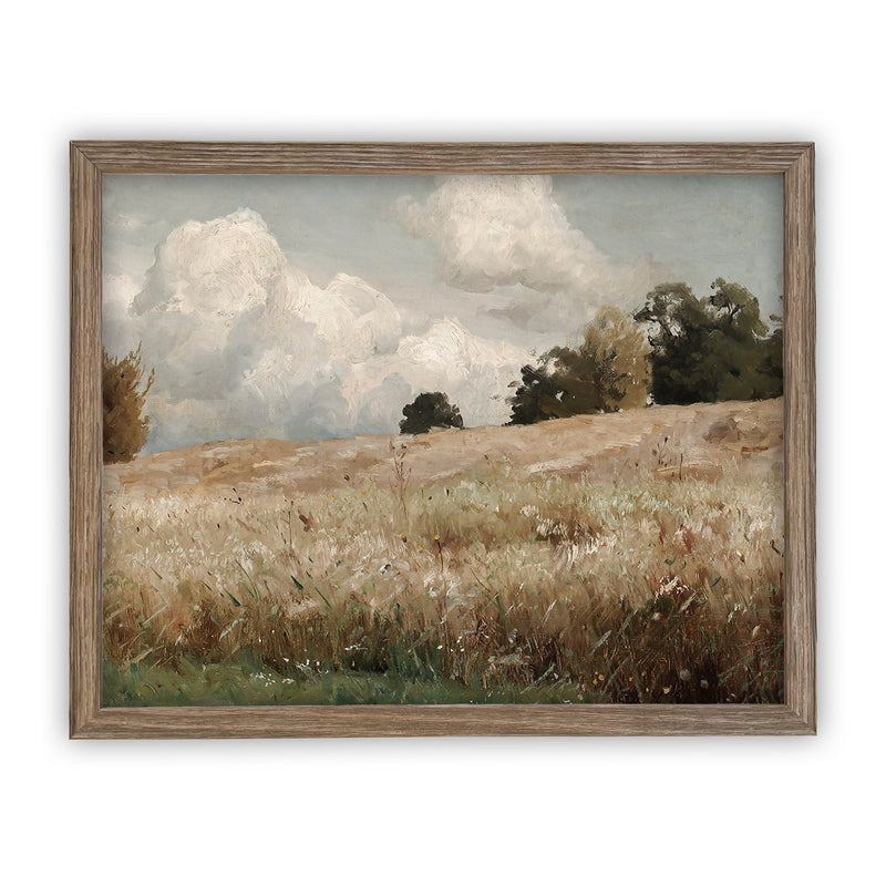 Vintage Framed Canvas Art  // Framed Vintage Print // Vintage Painting // Vintage Landscape Meadow // Farmhouse print //#LAN-170