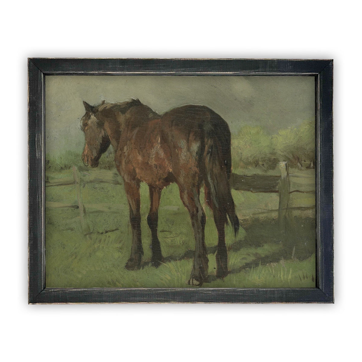 Vintage Framed Canvas Art  // Framed Vintage Print // Vintage Painting // Horse Art // Farmhouse print //#A-123