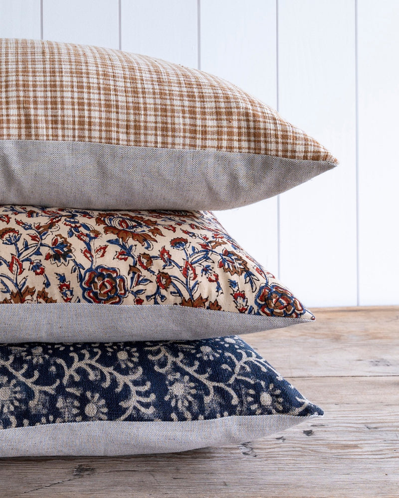 Kochin Pillow Cover in Indigo // Modern Farmhouse Decor Pillow // Floral Linen Decorative Pillow // Blue and Beige Accent Pillow