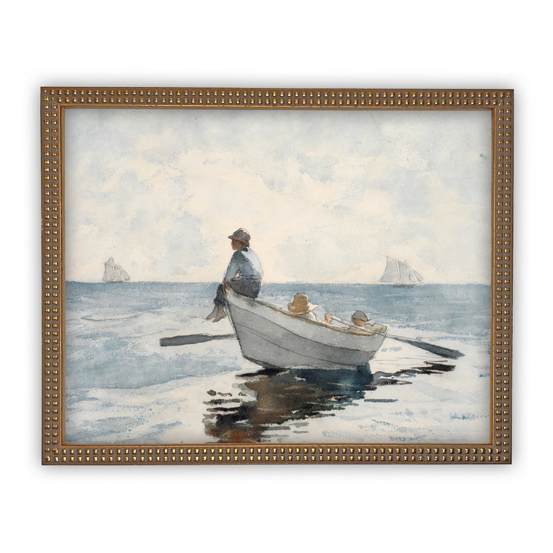 Vintage Framed Canvas Art  // Framed Vintage Print // Vintage Painting // Boating Art // Beach House print //#LAN-174