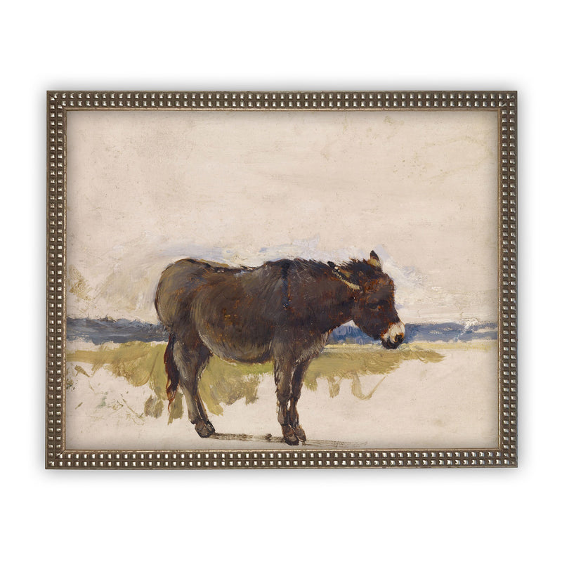 Vintage Framed Canvas Art  // Framed Vintage Print // Vintage Donkey Painting // Donkey Art// Farmhouse print //#A-153