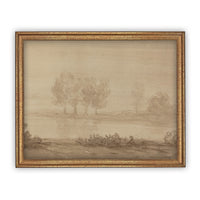 Vintage Framed Canvas Art  // Vintage Neutral Minimalist Print // Vintage Painting // Muted Landscape Print // Farmhouse print //#LAN-181