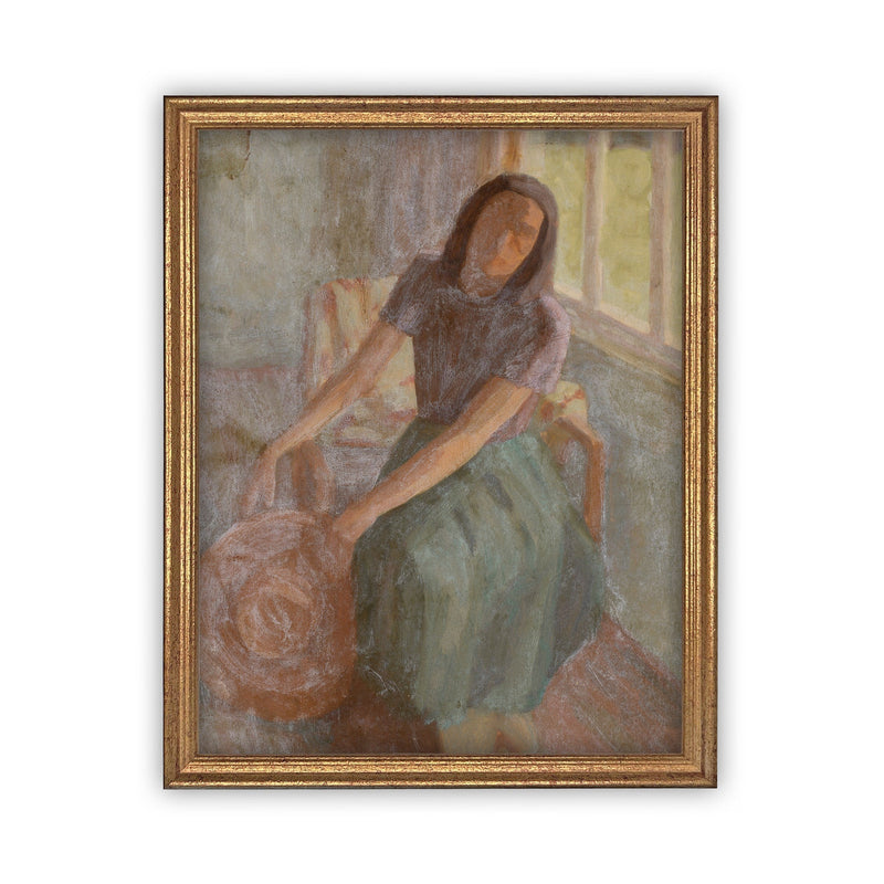 Vintage Framed Canvas Art  // Framed Vintage Print // Vintage Painting // Portrait of a Young Woman // Antique Oil Painting Art //#P-524