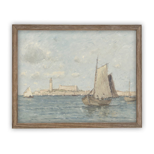 Vintage Framed Canvas Art  // Framed Vintage Nautical Print // Vintage Painting // Sailboat Art // Beach House print //#LAN-183