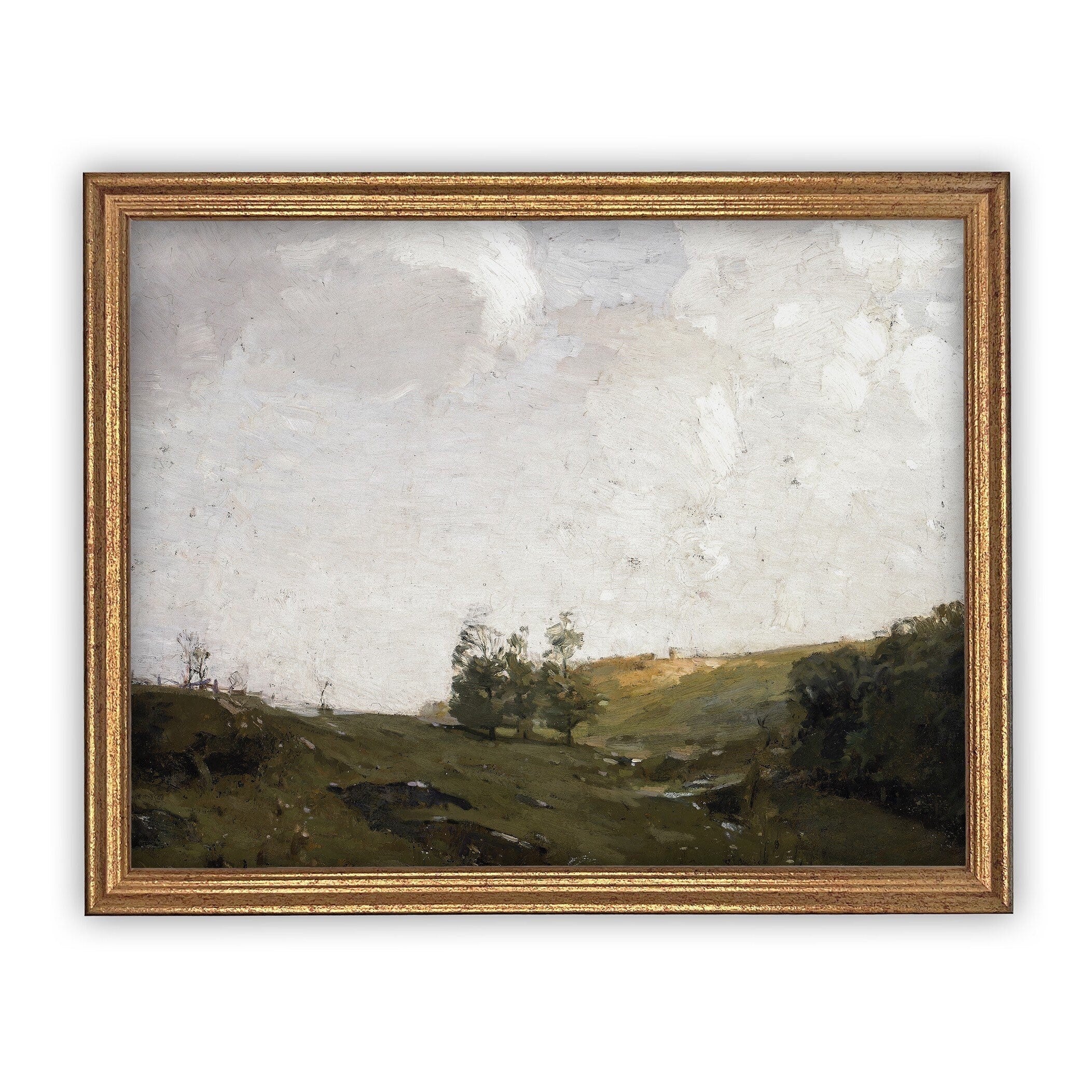 Vintage Framed Canvas Art  // Framed Vintage Print // Vintage Painting // Vintage Green Landscape // Farmhouse print //#LAN-184
