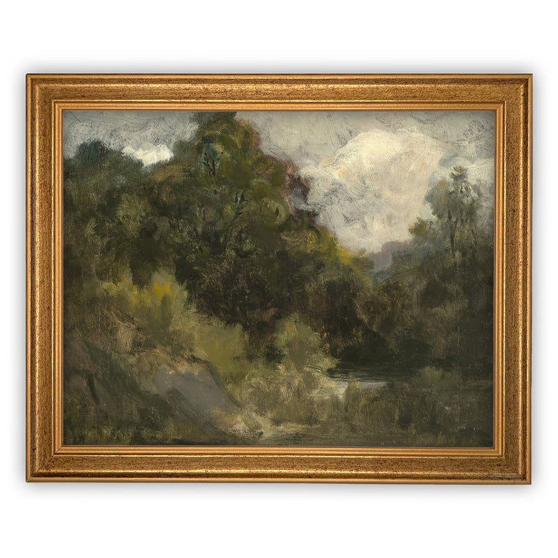 Vintage Framed Canvas Art  // Framed Vintage Print // Vintage Painting // Moody Landscape Scene // Farmhouse print //#LAN-176