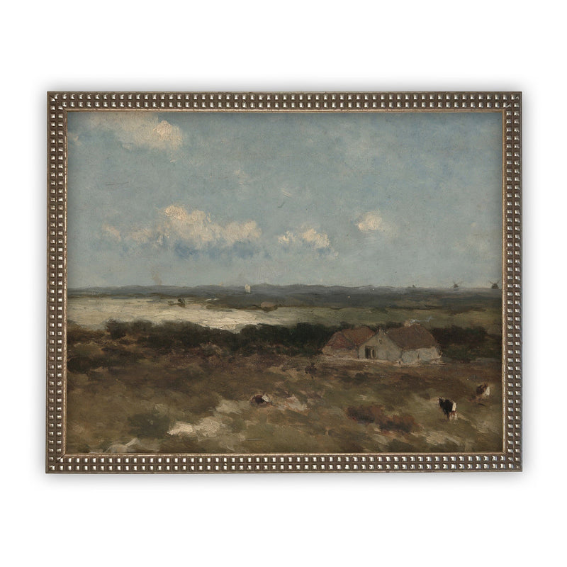 Vintage Framed Canvas Art  // Framed Vintage Print // Vintage Painting // Country Landscape // Farmhouse print //#LAN-186
