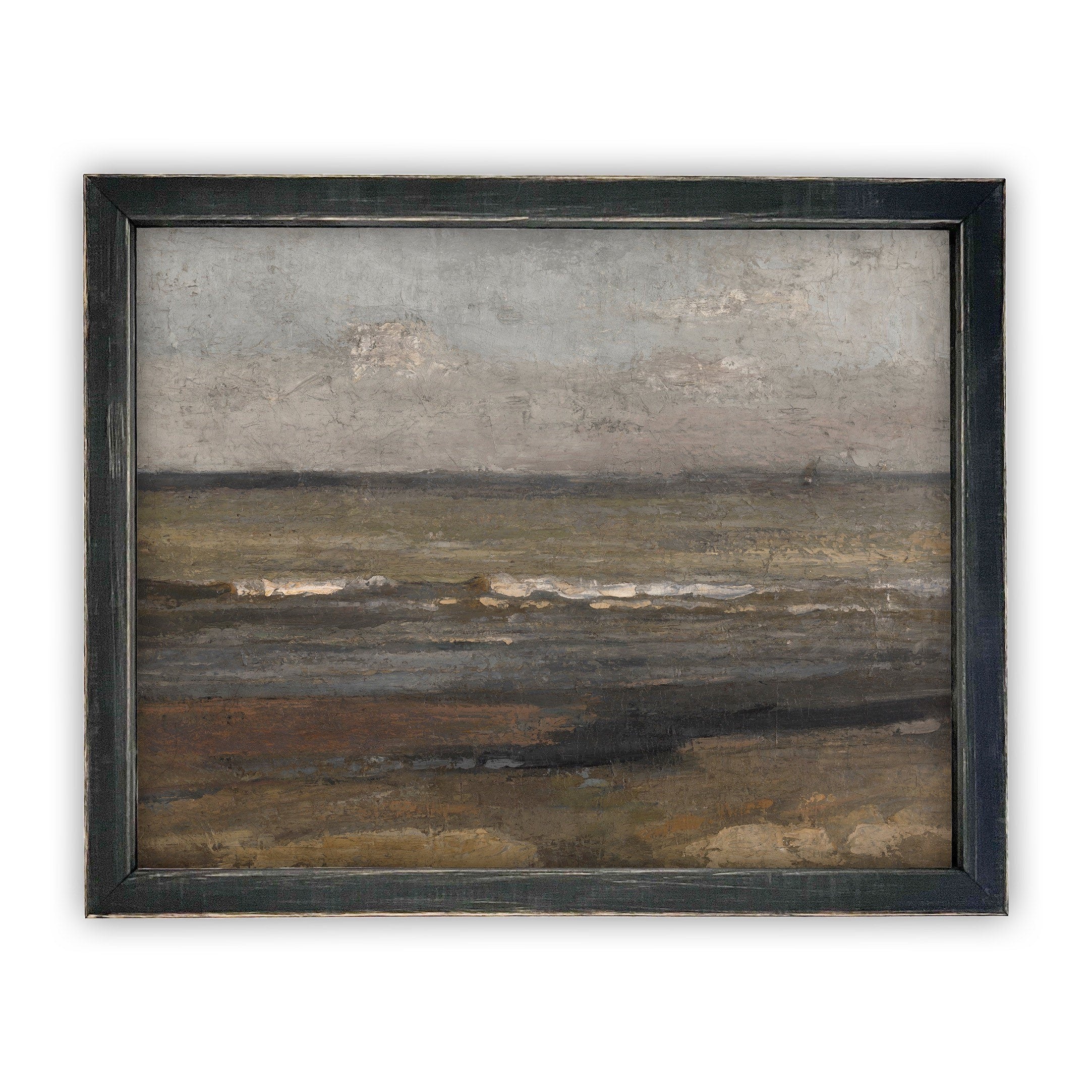 Vintage Framed Canvas Art // Framed Vintage Seascape Print // Coastal Beach Vintage Painting // Moody Farmhouse Print //#LAN-187