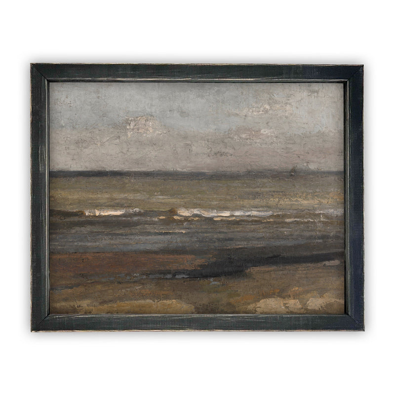 Vintage Framed Canvas Art // Framed Vintage Seascape Print // Coastal Beach Vintage Painting // Moody Farmhouse Print //#LAN-187