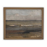 Vintage Framed Canvas Art // Framed Vintage Seascape Print // Coastal Beach Vintage Painting // Moody Farmhouse Print //#LAN-187