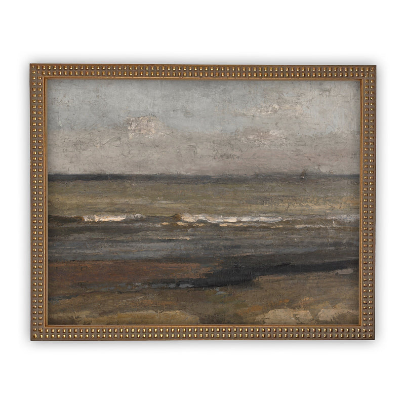 Vintage Framed Canvas Art // Framed Vintage Seascape Print // Coastal Beach Vintage Painting // Moody Farmhouse Print //#LAN-187