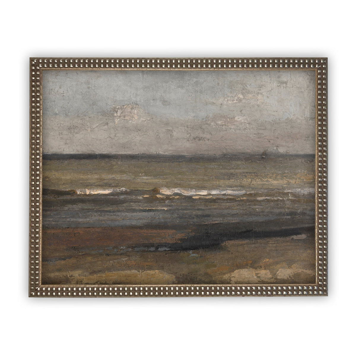 Vintage Framed Canvas Art // Framed Vintage Seascape Print // Coastal Beach Vintage Painting // Moody Farmhouse Print //#LAN-187