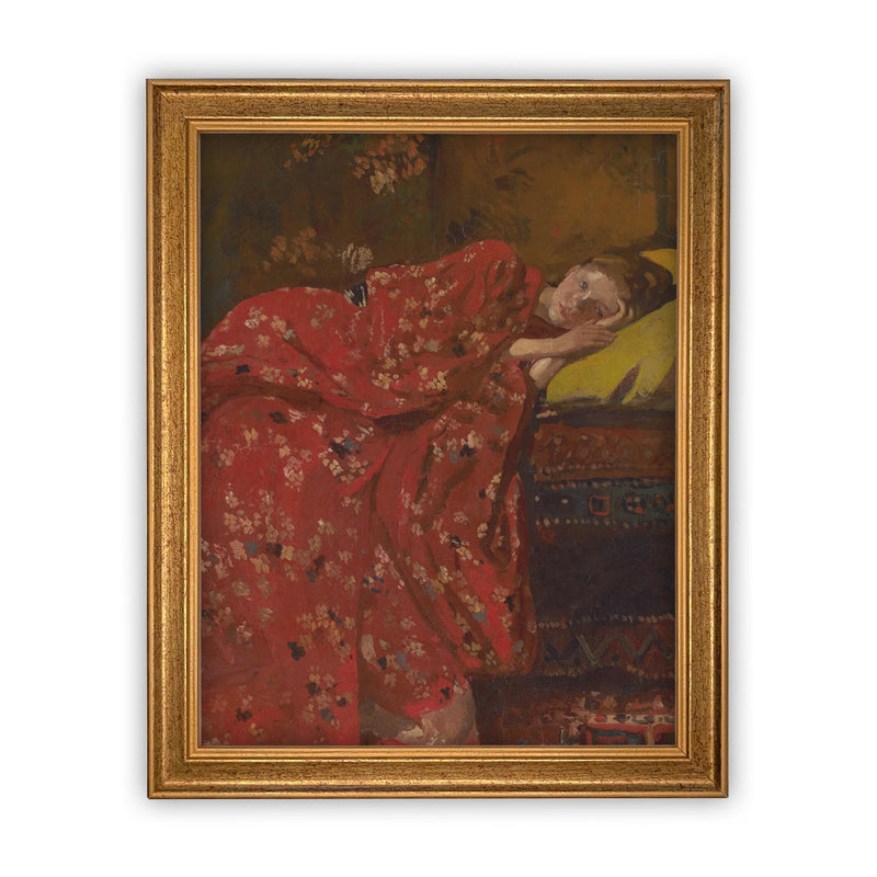 Vintage Framed Canvas Art // Framed Vintage Print // Vintage Painting // Portrait of a Girl // Antique oil painting print //#P-528