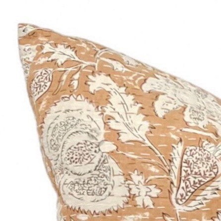 READY TO SHIP 20X20 Designer "Cedros" Block Print Kantha Quilted Pillow Cover //  Mustard  Pillow Cover // Boutique Pillow // Farmhouse