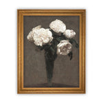 Vintage Framed Canvas Art // Framed Vintage Floral Print // Vintage White Roses Painting // Still Life Floral // Farmhouse Art //#BOT-131