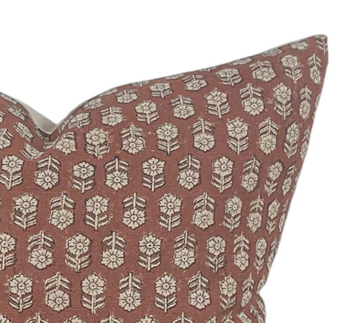READY TO SHIP 20X20 Designer Tulsi in Saffron Pillow Cover // Rust Block Print Pillow // Boho Pillow // Decorative Floral Throw Pillows