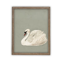 Vintage Framed Canvas Art // Framed Vintage Print // Vintage Painting // White and Green Swan Art // Girls Room or Nursery print //#A-155