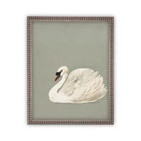 Vintage Framed Canvas Art // Framed Vintage Print // Vintage Painting // White and Green Swan Art // Girls Room or Nursery print //#A-155