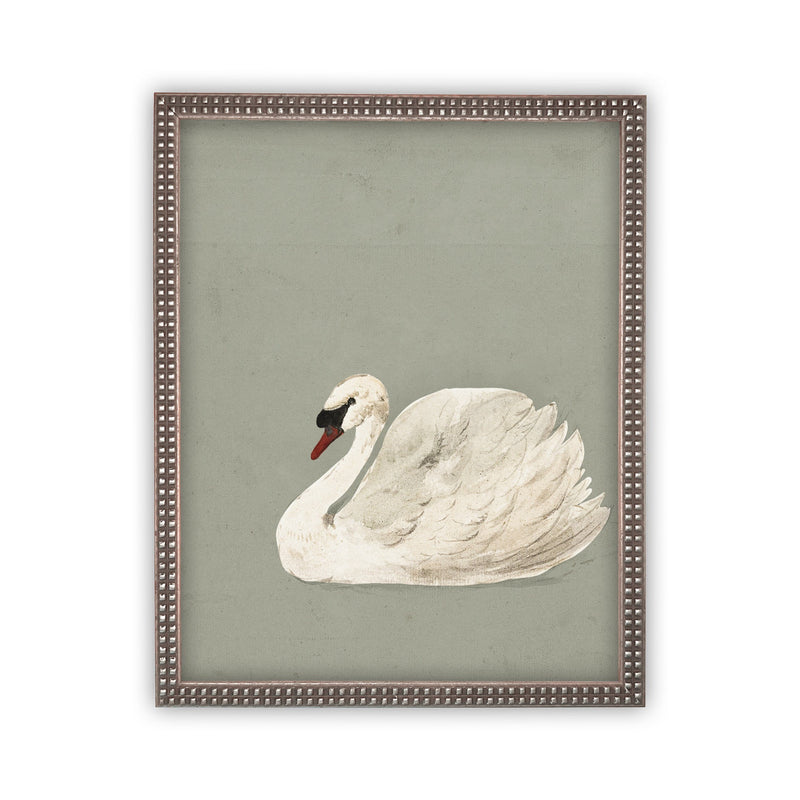 Vintage Framed Canvas Art // Framed Vintage Print // Vintage Painting // White and Green Swan Art // Girls Room or Nursery print //#A-155