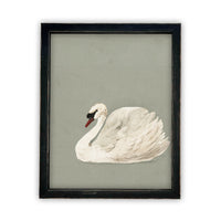 Vintage Framed Canvas Art // Framed Vintage Print // Vintage Painting // White and Green Swan Art // Girls Room or Nursery print //#A-155