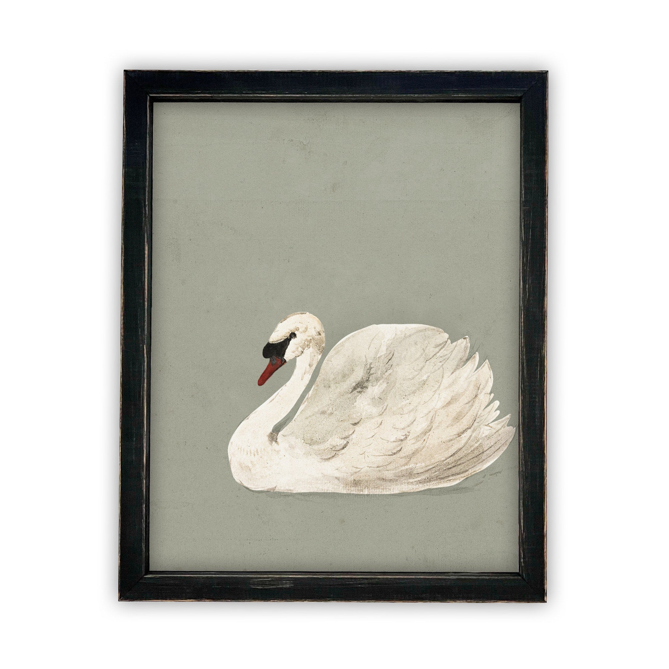 Vintage Framed Canvas Art // Framed Vintage Print // Vintage Painting // White and Green Swan Art // Girls Room or Nursery print //#A-155
