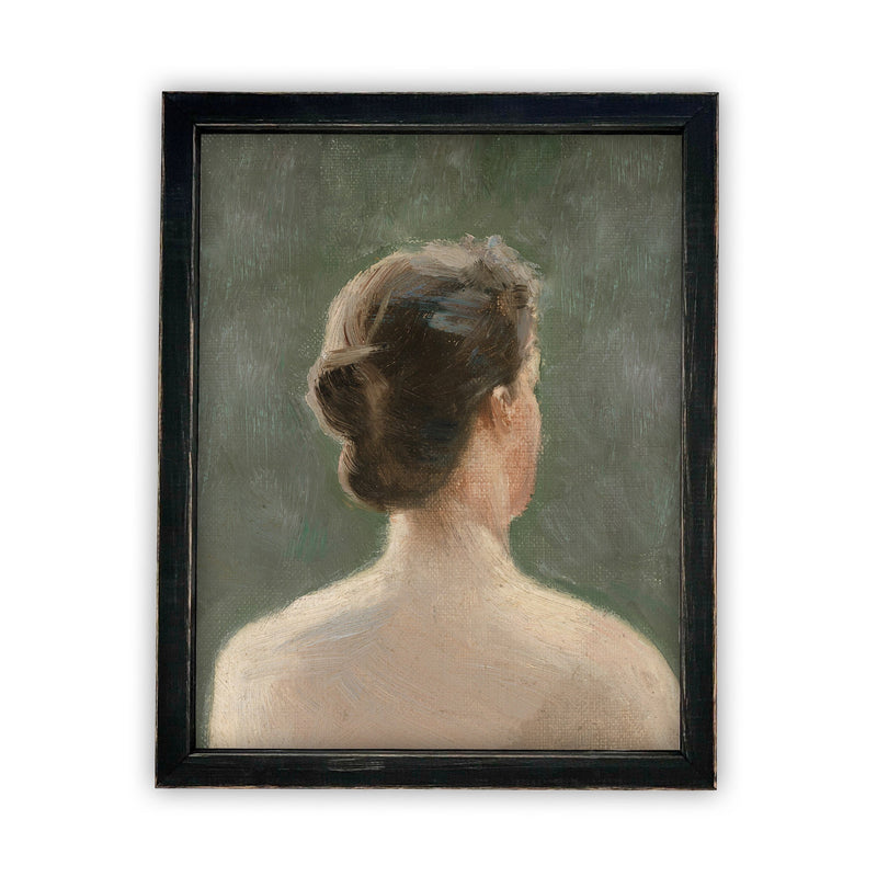 Vintage Framed Canvas Art  // Framed Vintage Print // Vintage Oil Painting // Green Portrait of a Woman // Farmhouse print //#P-530